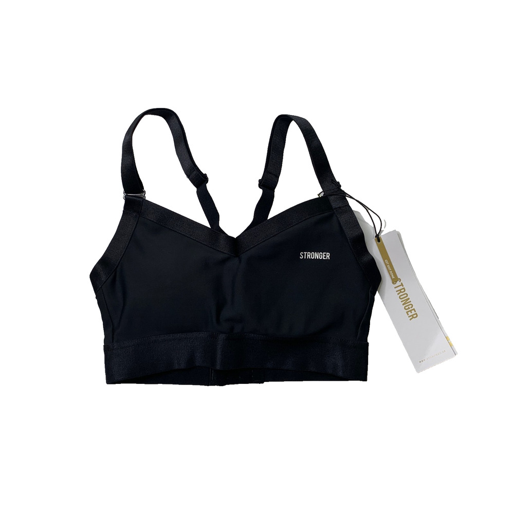 Stronger Sports Bra Womens XS Black Power High Support Cutout Crisscross Padded